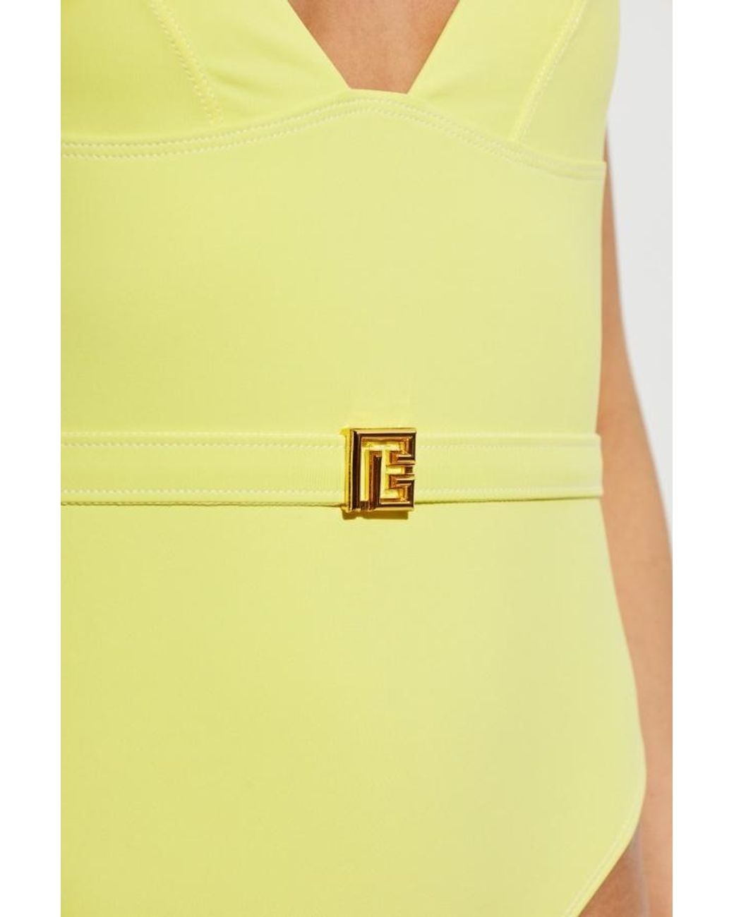 Balmain Yellow Belted Halterneck Swimsuit