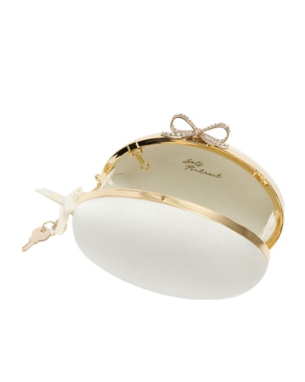 Self-Portrait White Oval Chain Clutch Bag