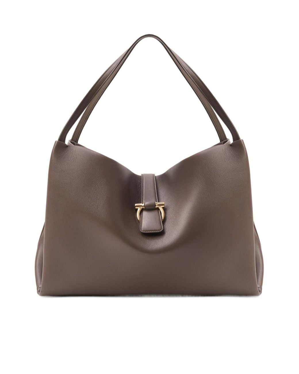 Ferragamo Brown Large Mia Gancini-Plaque Leather Tote Bag