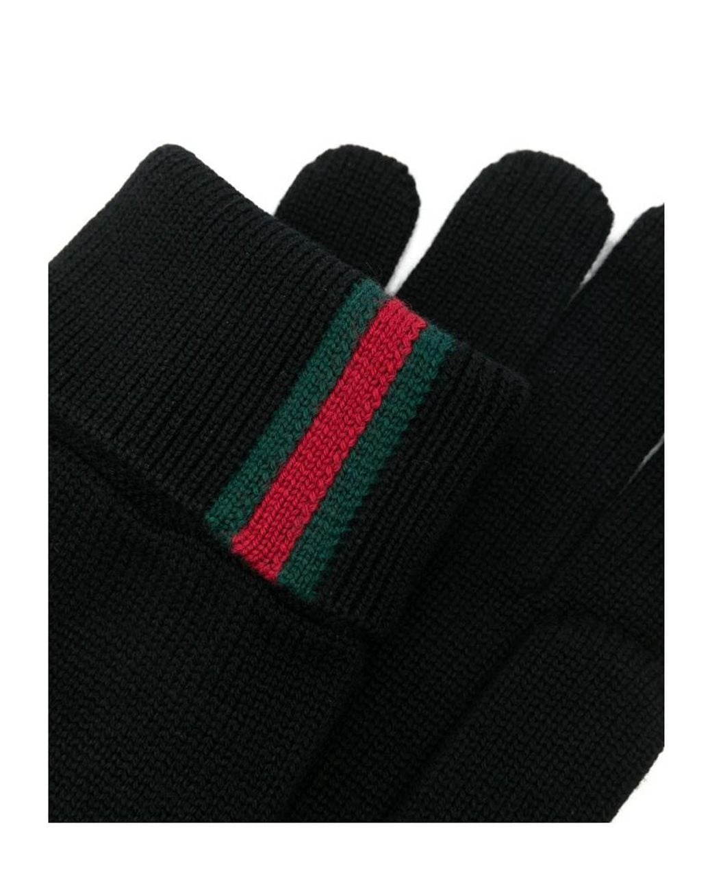 Gucci Black Stipe Detailed Knit Gloves for men
