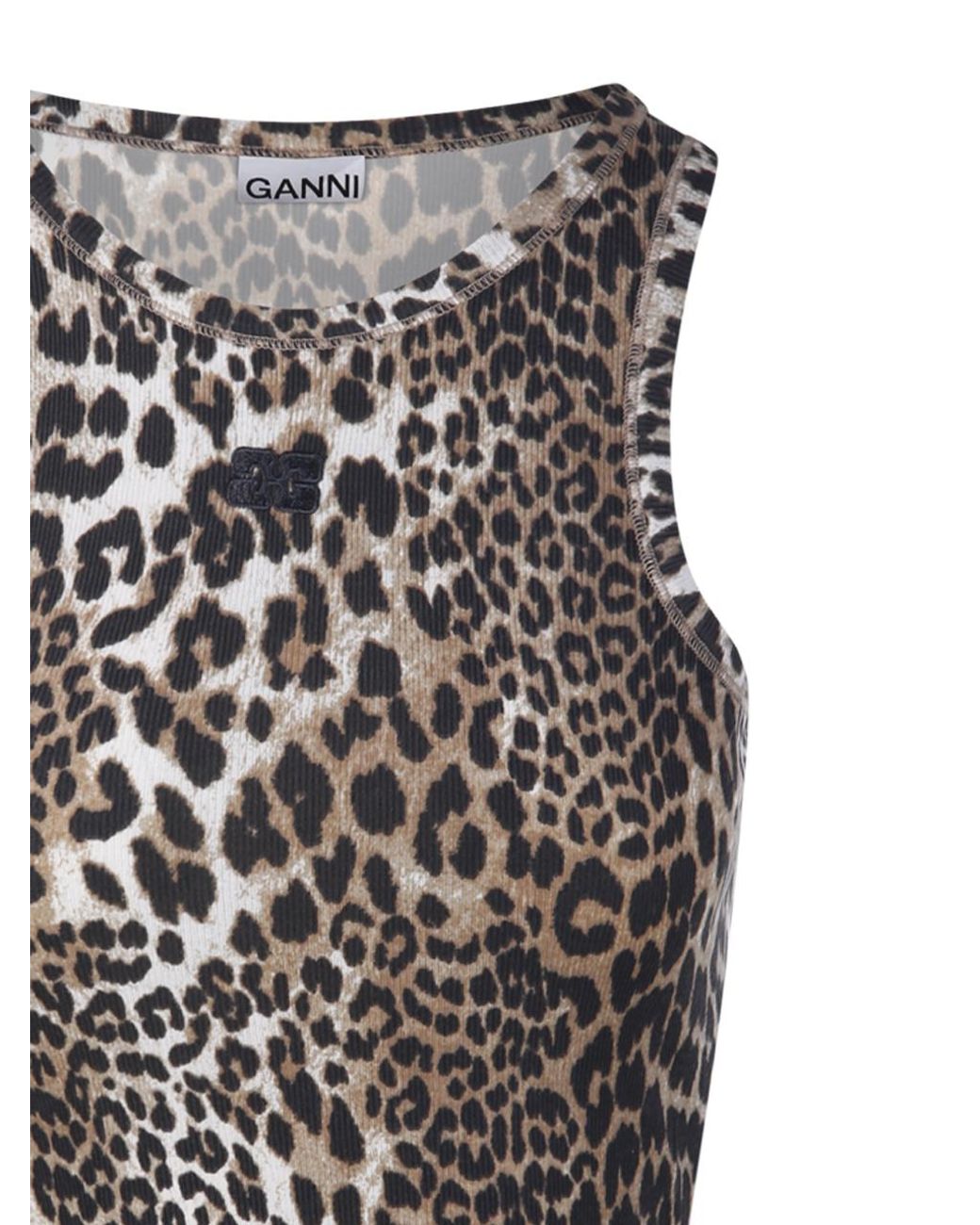 Ganni Multicolor Animal-Print Sleeveless Top
