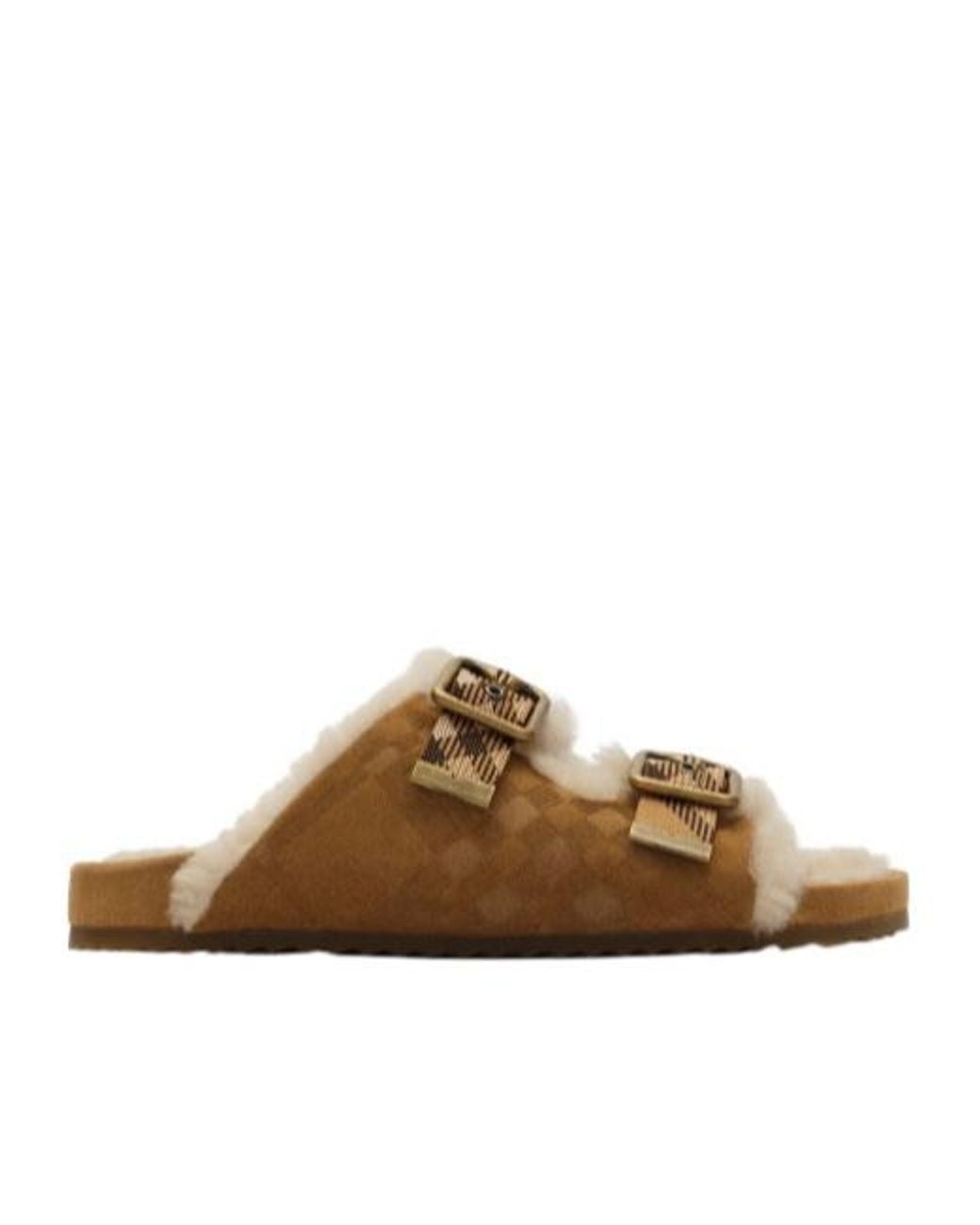Burberry Brown Check Shearling Urchin Sandals