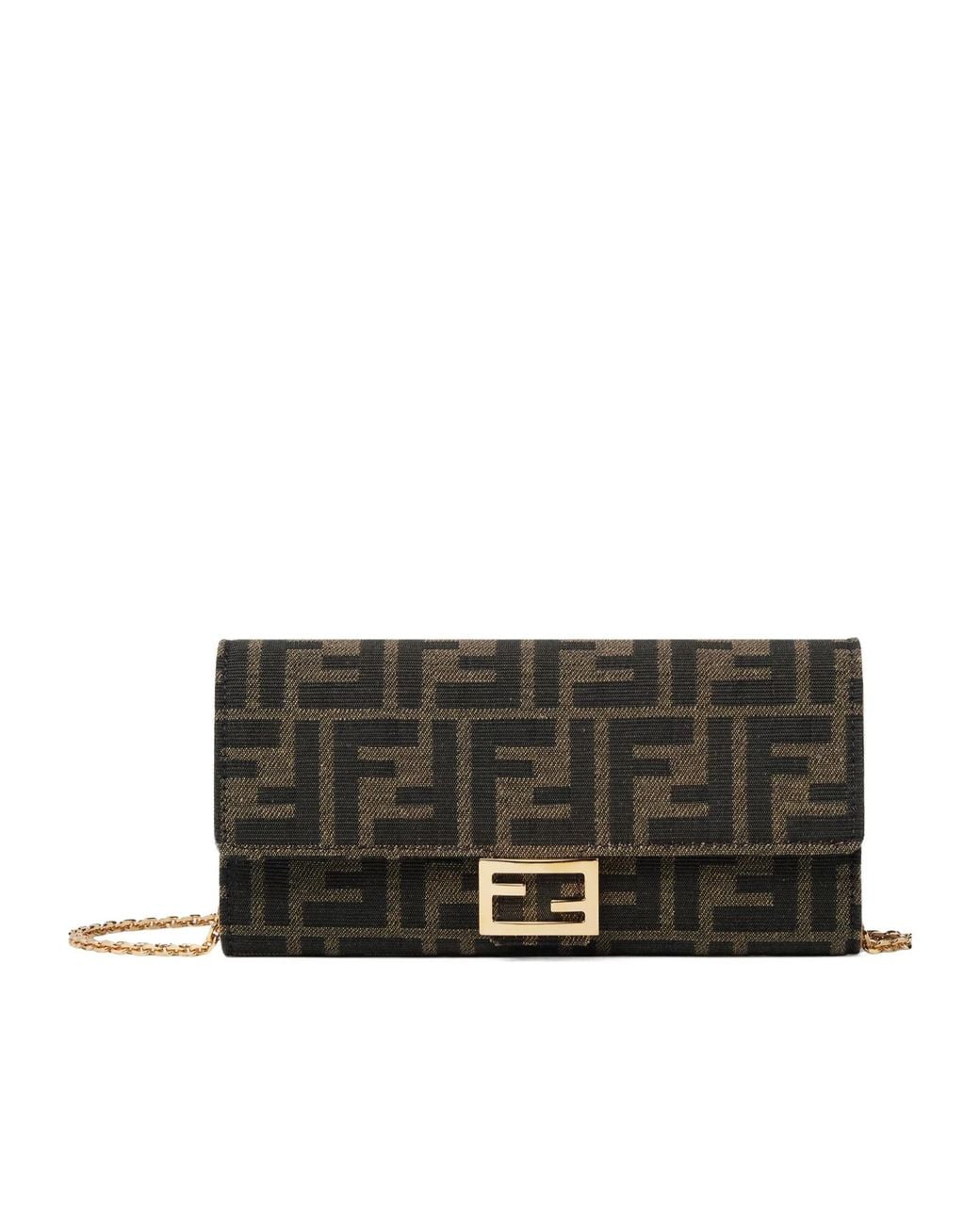 Fendi Gray Continental Logo Plaque Chained Wallet