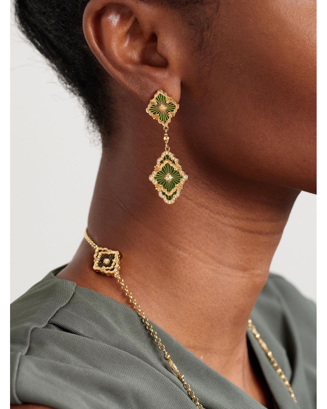 Buccellati Metallic 18-Karat, Enamel And Diamond Earrings