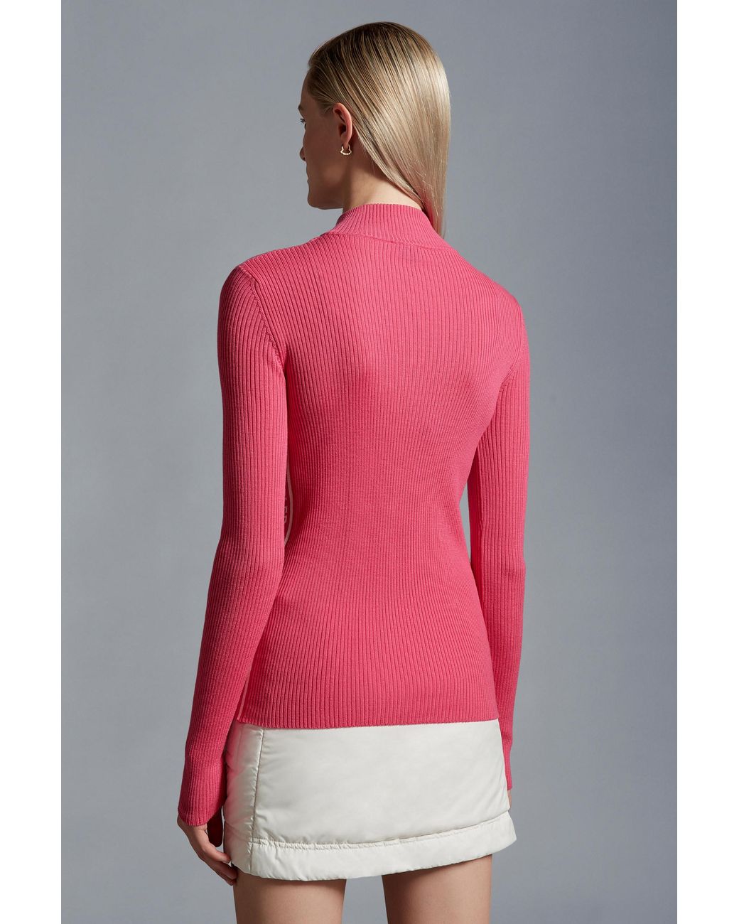 Moncler Pink Half-Zip Logo Patch Jumper