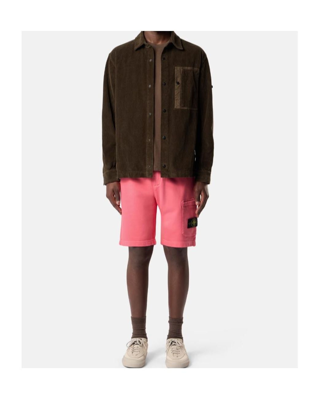 Stone Island Red Logo Patch Drawstring Shorts for men