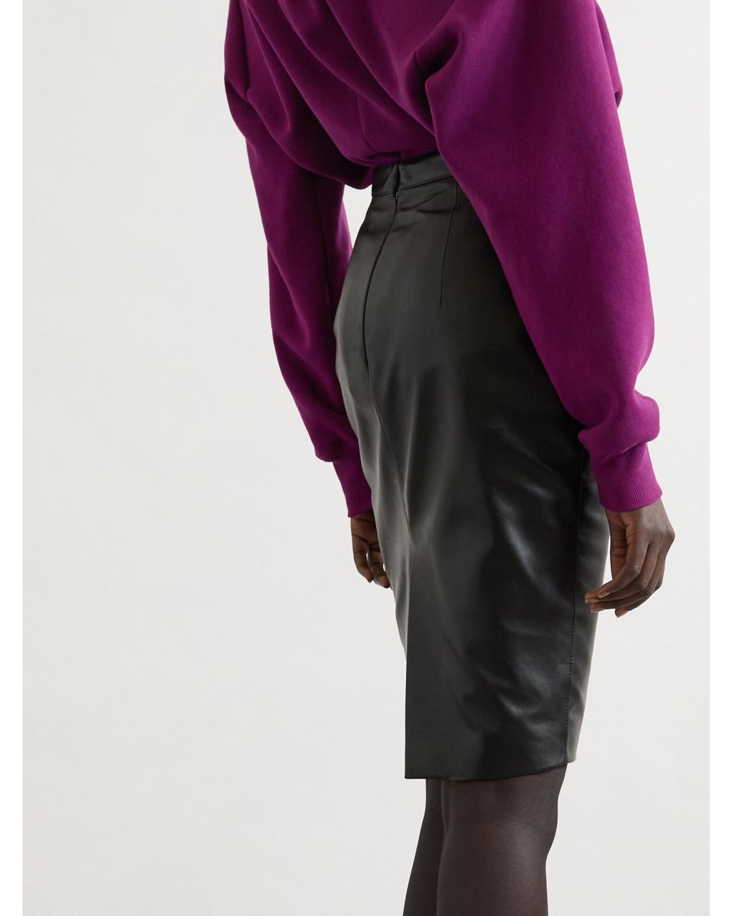 Saint Laurent Black Cassandre Leather Pencil Skirt