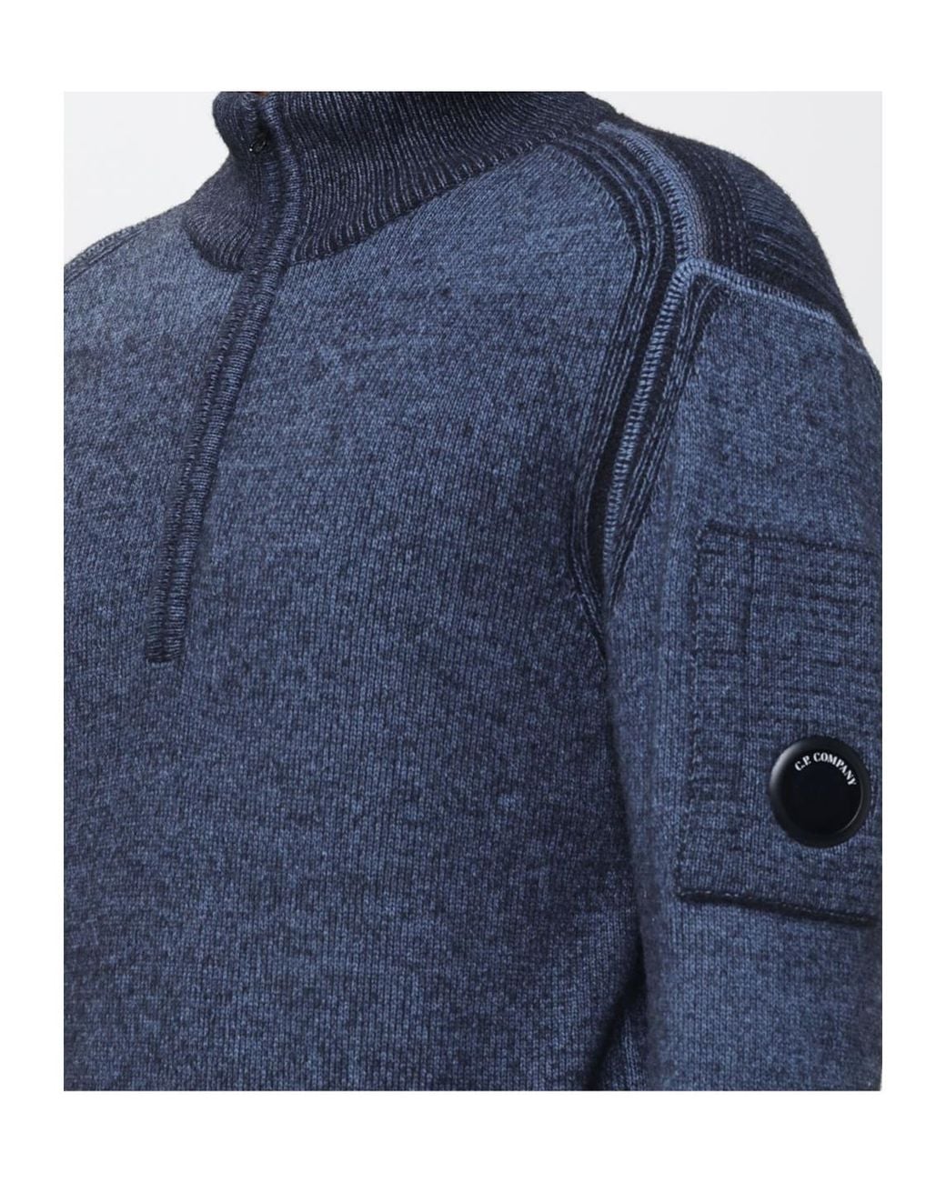 C P Company Blue Half Zip Knitted Sweater for men