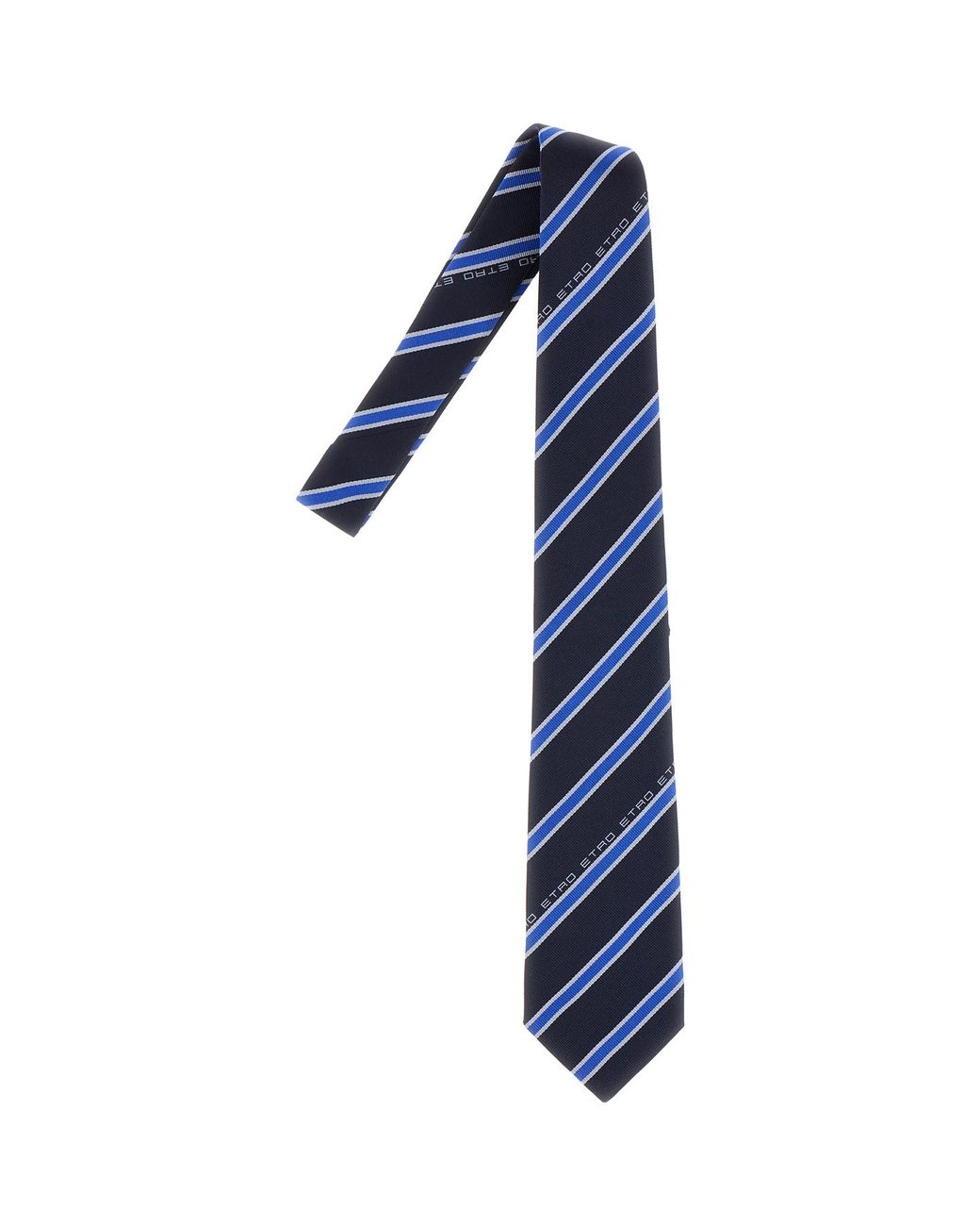 Etro Blue Logo-Printed Pointed Tip Striped Tie for men