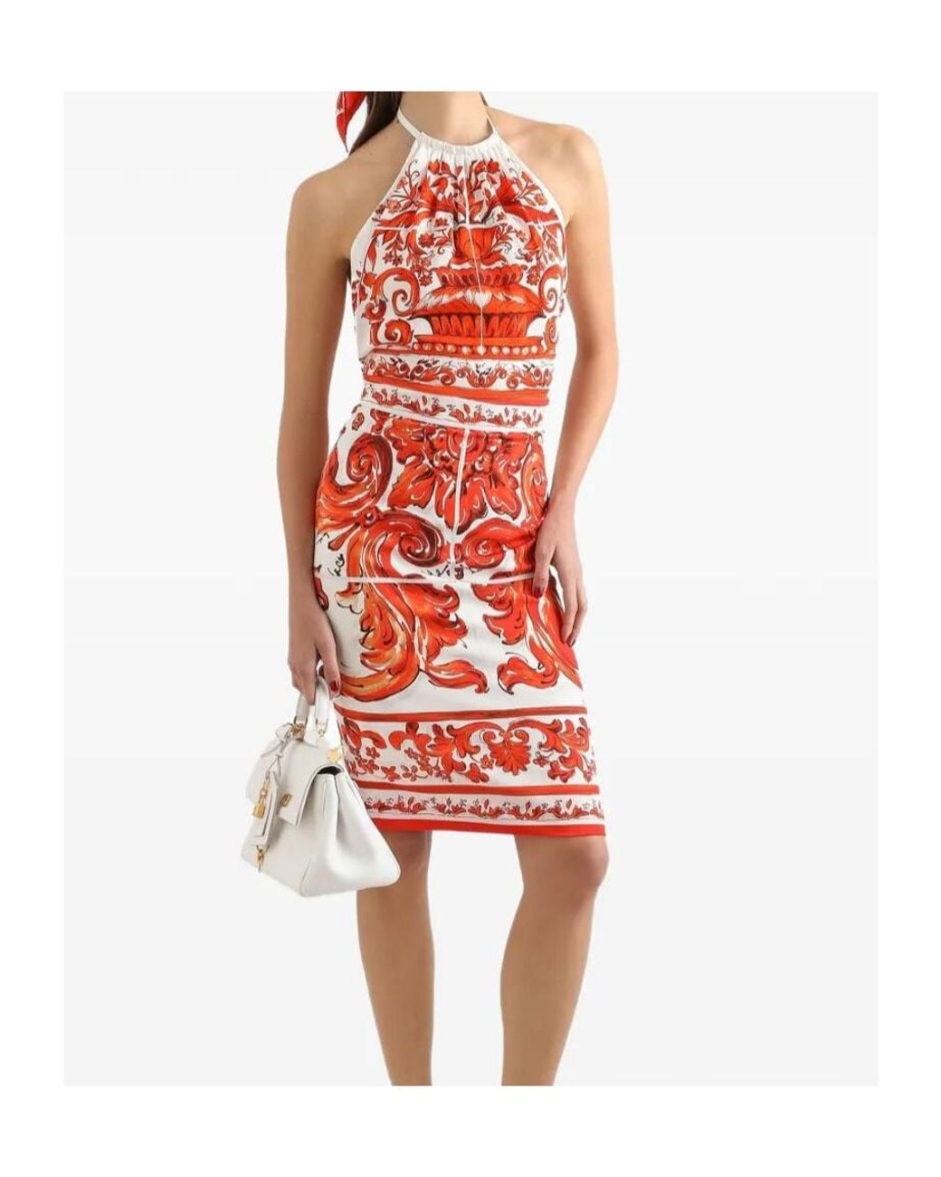 Dolce & Gabbana Red Majolica-Printed Charmeuse Top