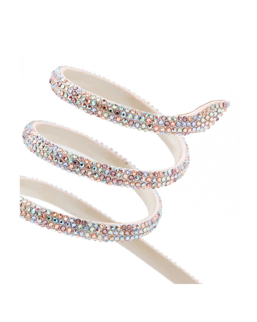 Rene Caovilla White Crystal Spiral Heeled Sandals