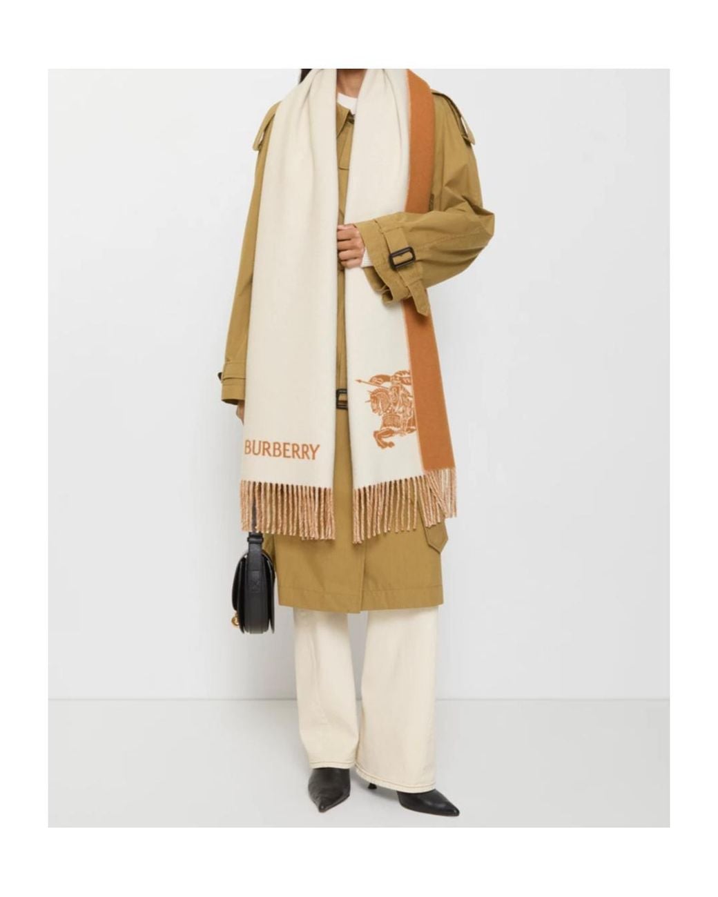 Burberry White Ekd Jacquard Fringed-Edge Scarf