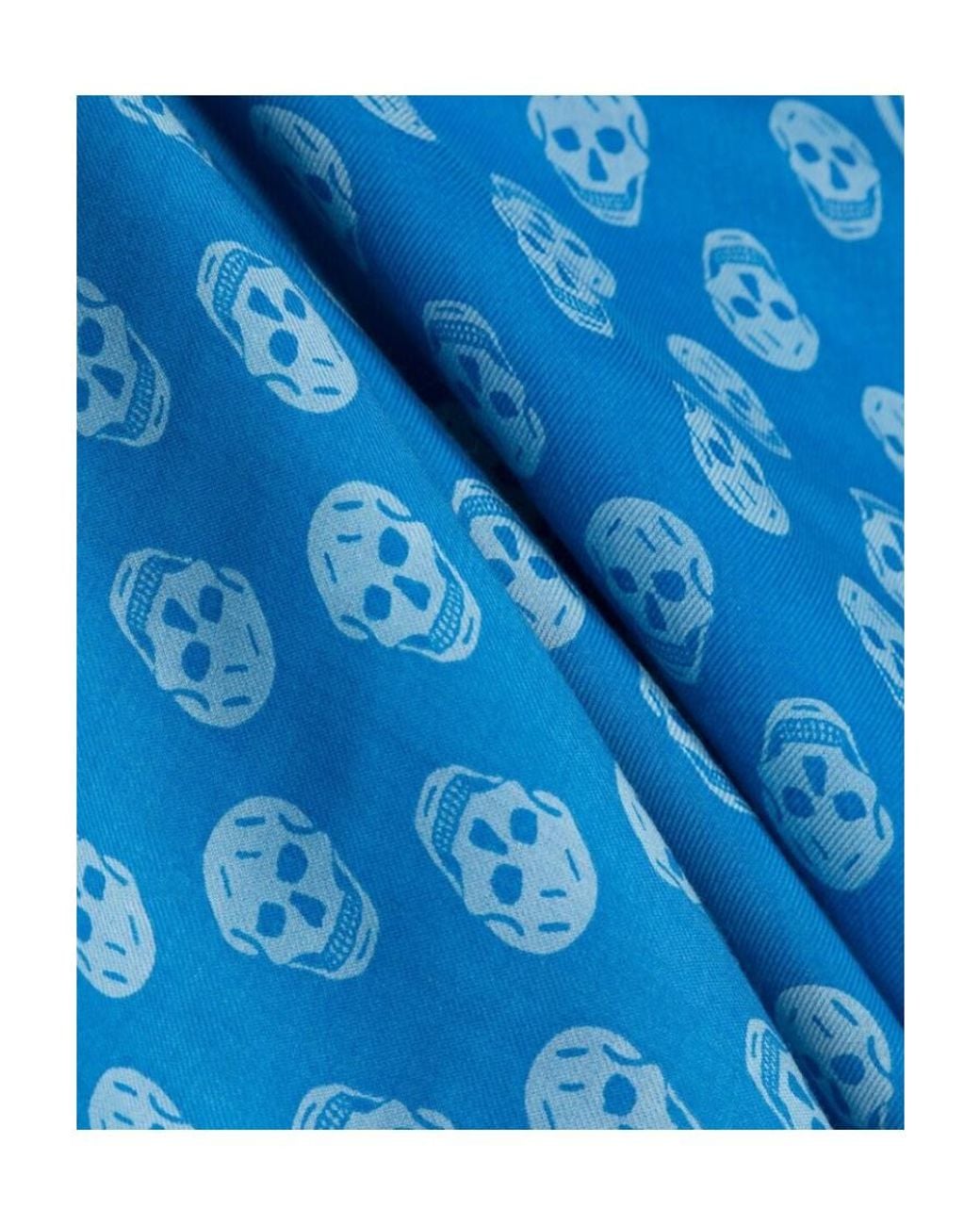 McQueen Blue Skull-Printed Fringed Scarf