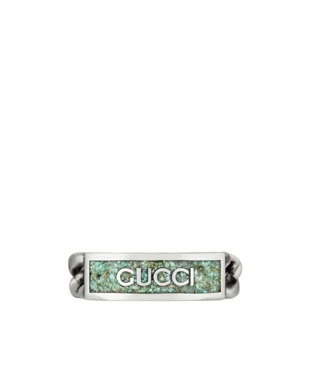 Gucci Green Logo Plaque Chain Ring