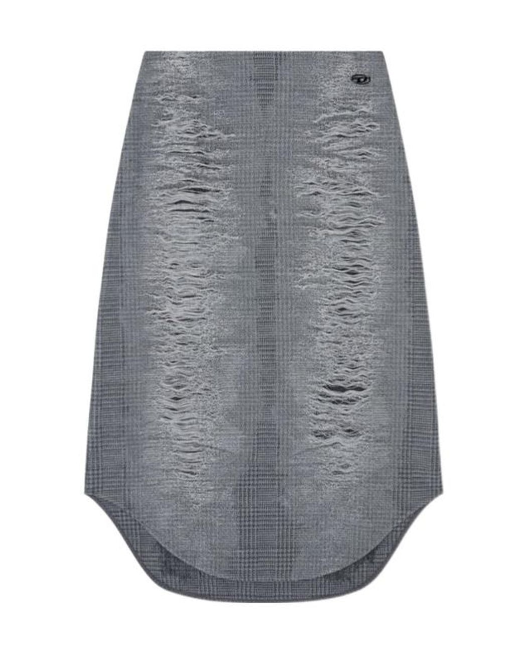 DIESEL Gray O-Tavy Distressed Checked Skirt