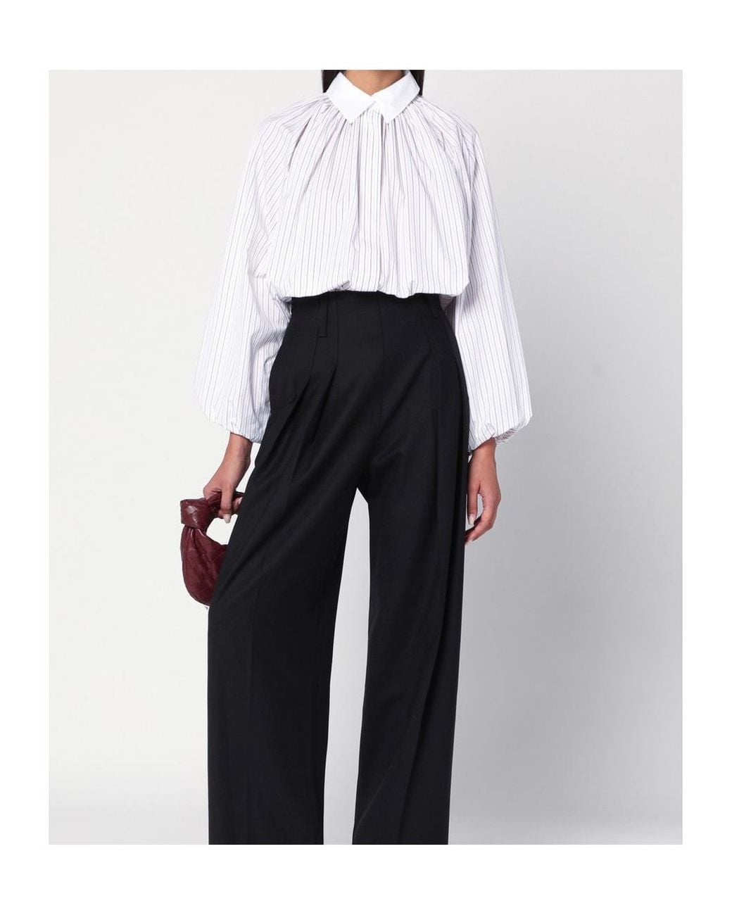 Patou White Gathered Stripe Shirt