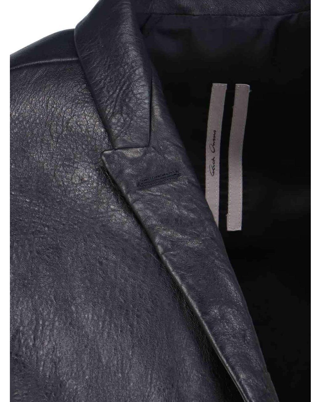 Rick Owens Black Single-Breasted Leather Jacket for men