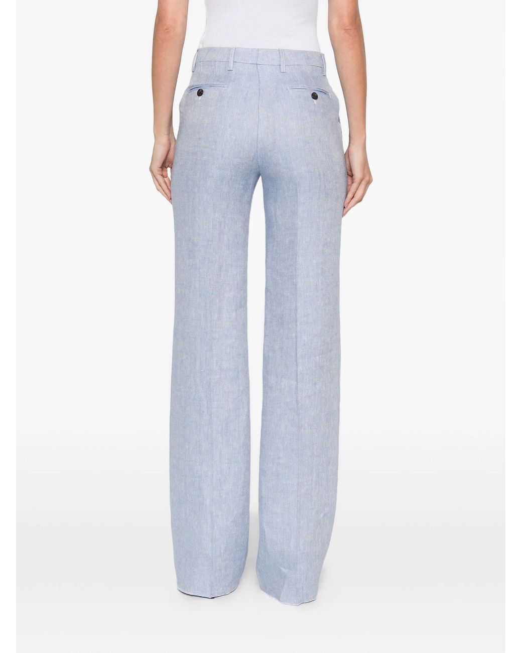 Etro Blue Two Side Pockets Linen Tailored Trousers