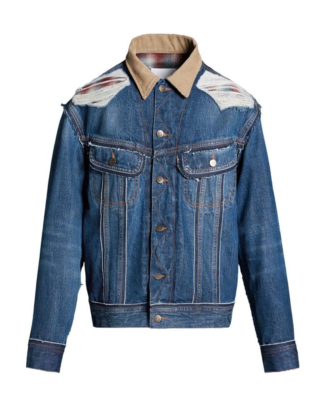 Maison Margiela Blue Distressed Denim Button-Up Jacket for men