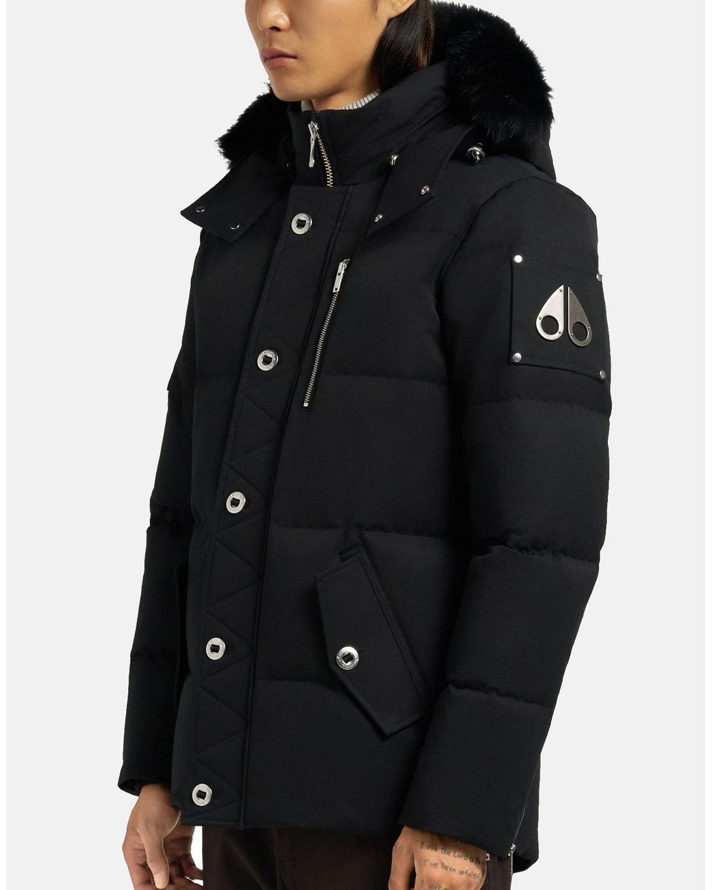 Moose Knuckles Black Zip Detailed Hooded Coat for men