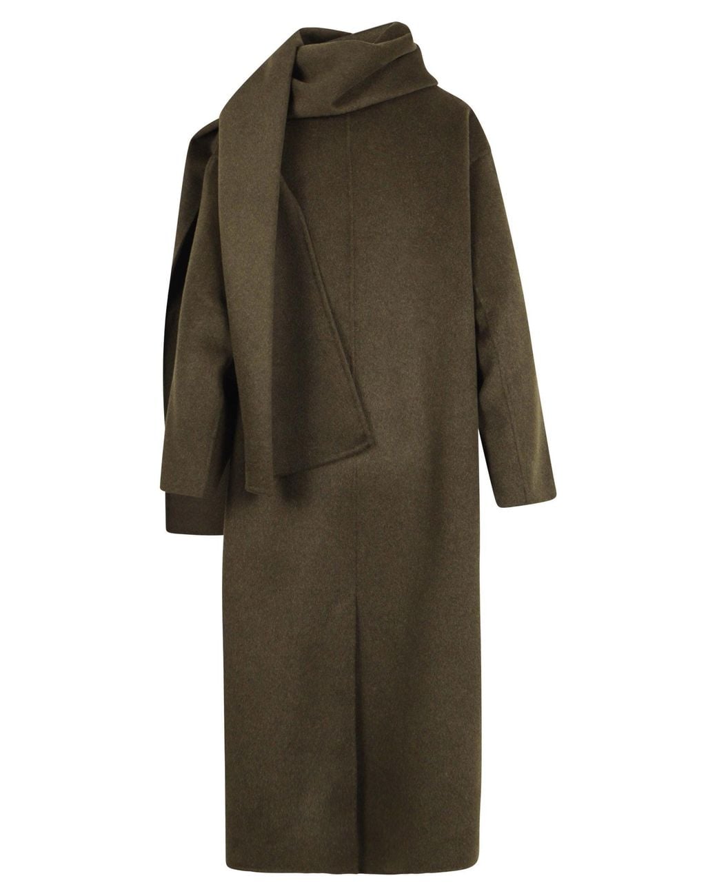 Soeur Green Scarf-Collar Wool Long Coat