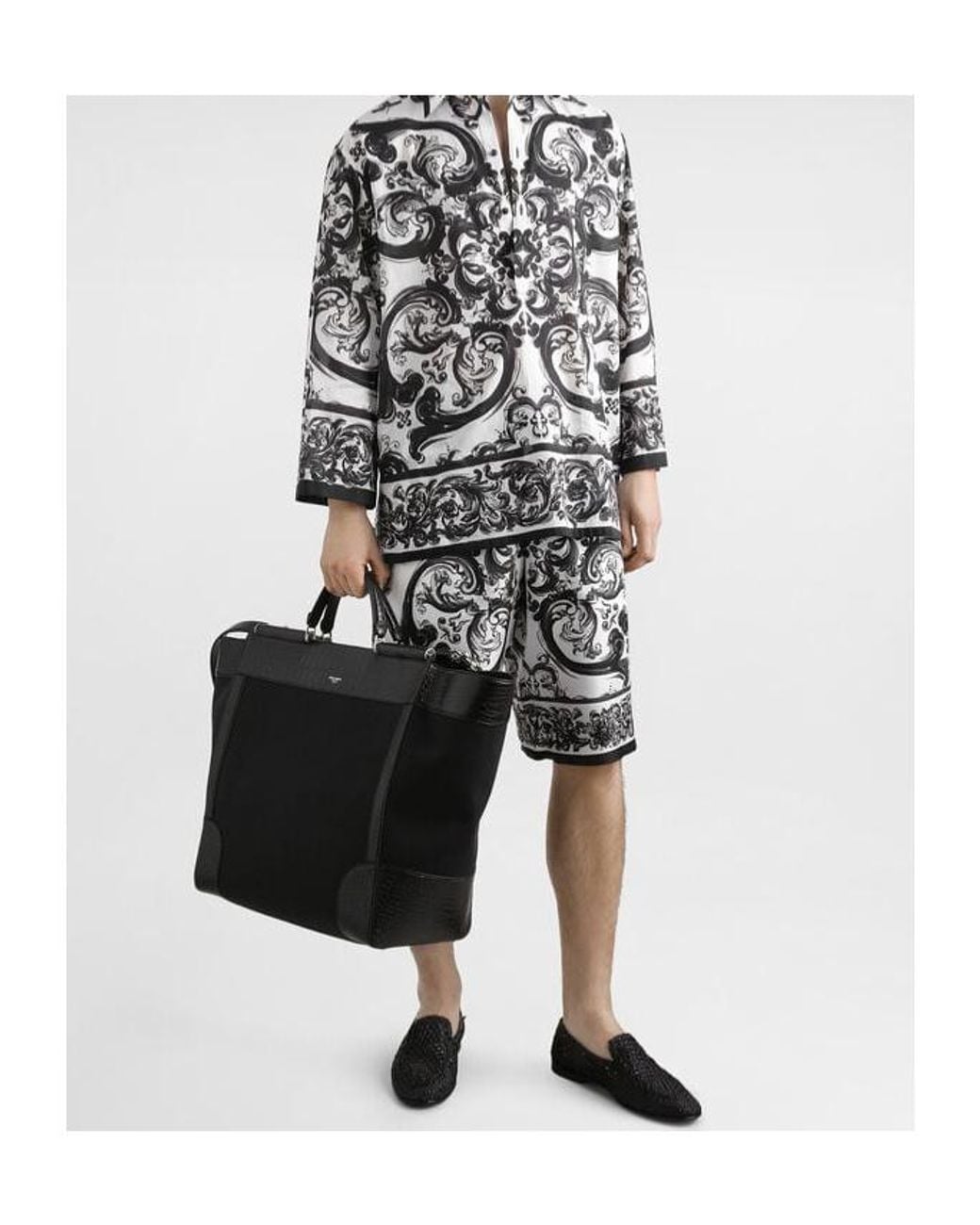 Dolce & Gabbana Black Majolica-Printed Drawstring Shorts for men
