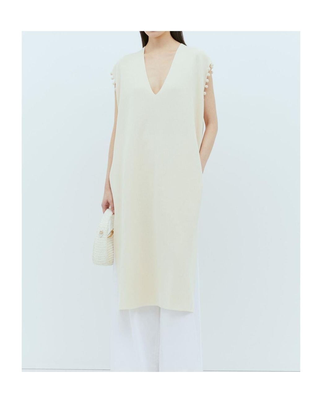 Max Mara Natural V-Neck Sleeveless Knitted Dress