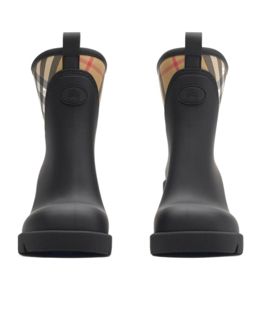 Burberry Black Round-Toe Checked Heeled Boots