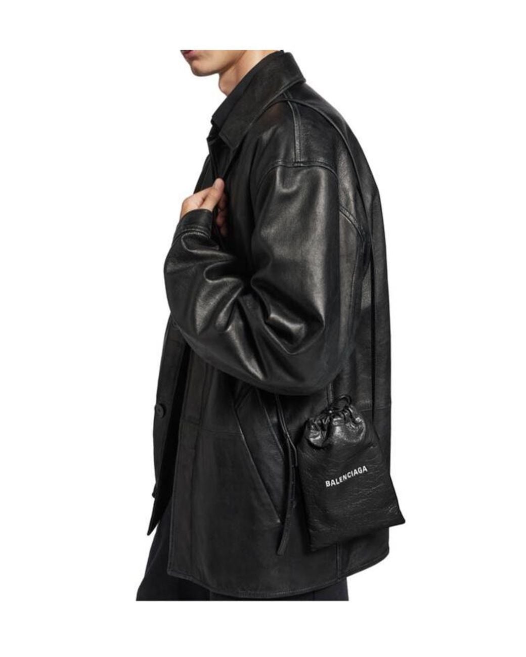 Balenciaga White Shopper Drawstring Phone Holder for men
