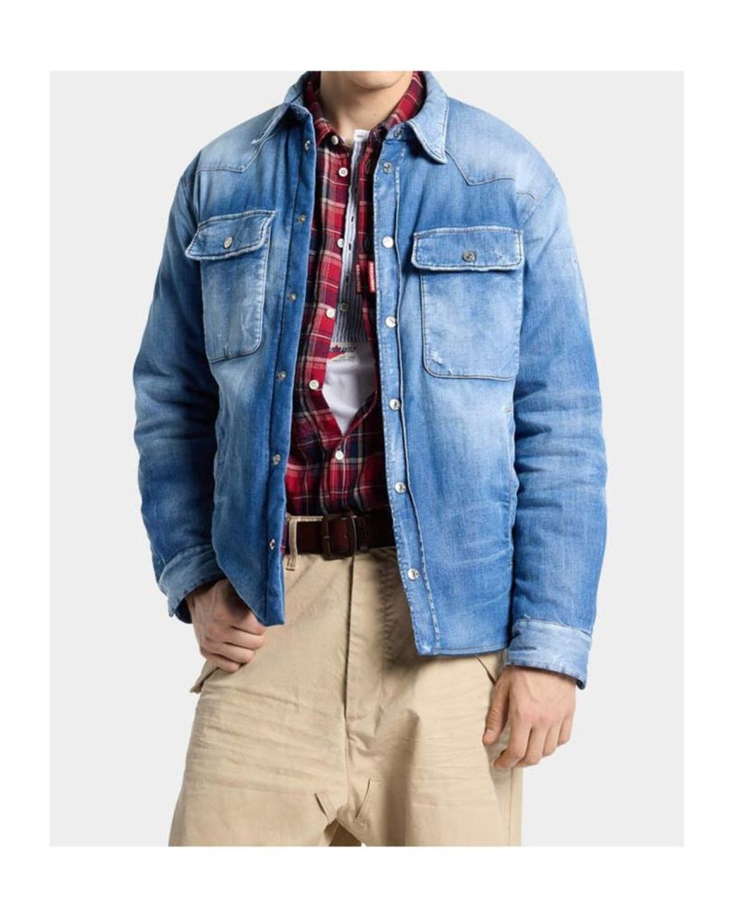 DSquared² Blue Padded Denim Shirt for men