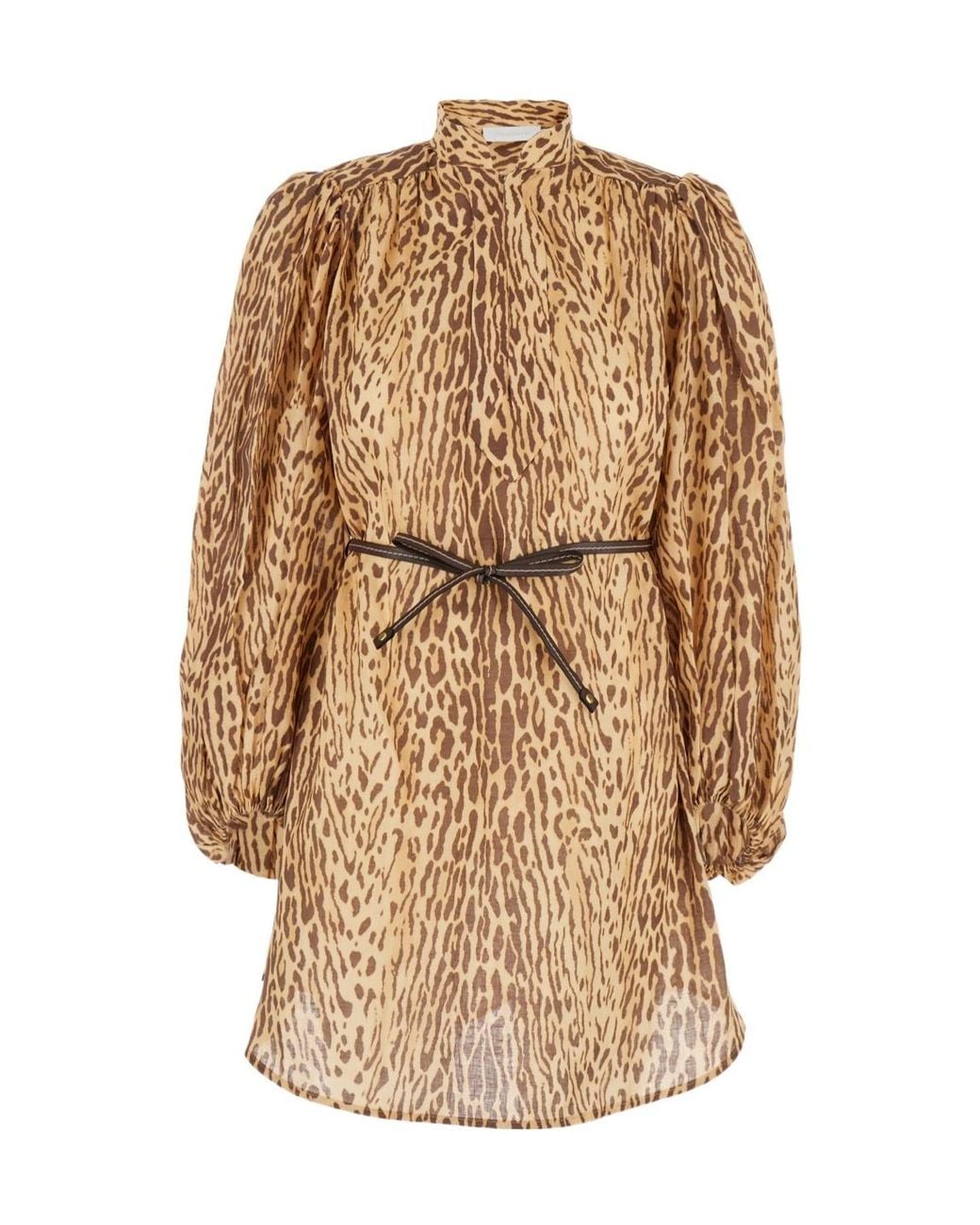 Zimmermann Natural Animal Print Mandarin Collar Dress