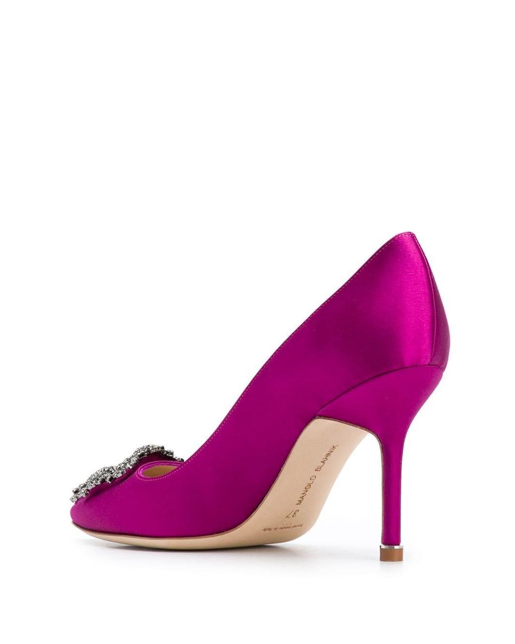 Manolo Blahnik Pink Hangisi Embellished Satin Pumps