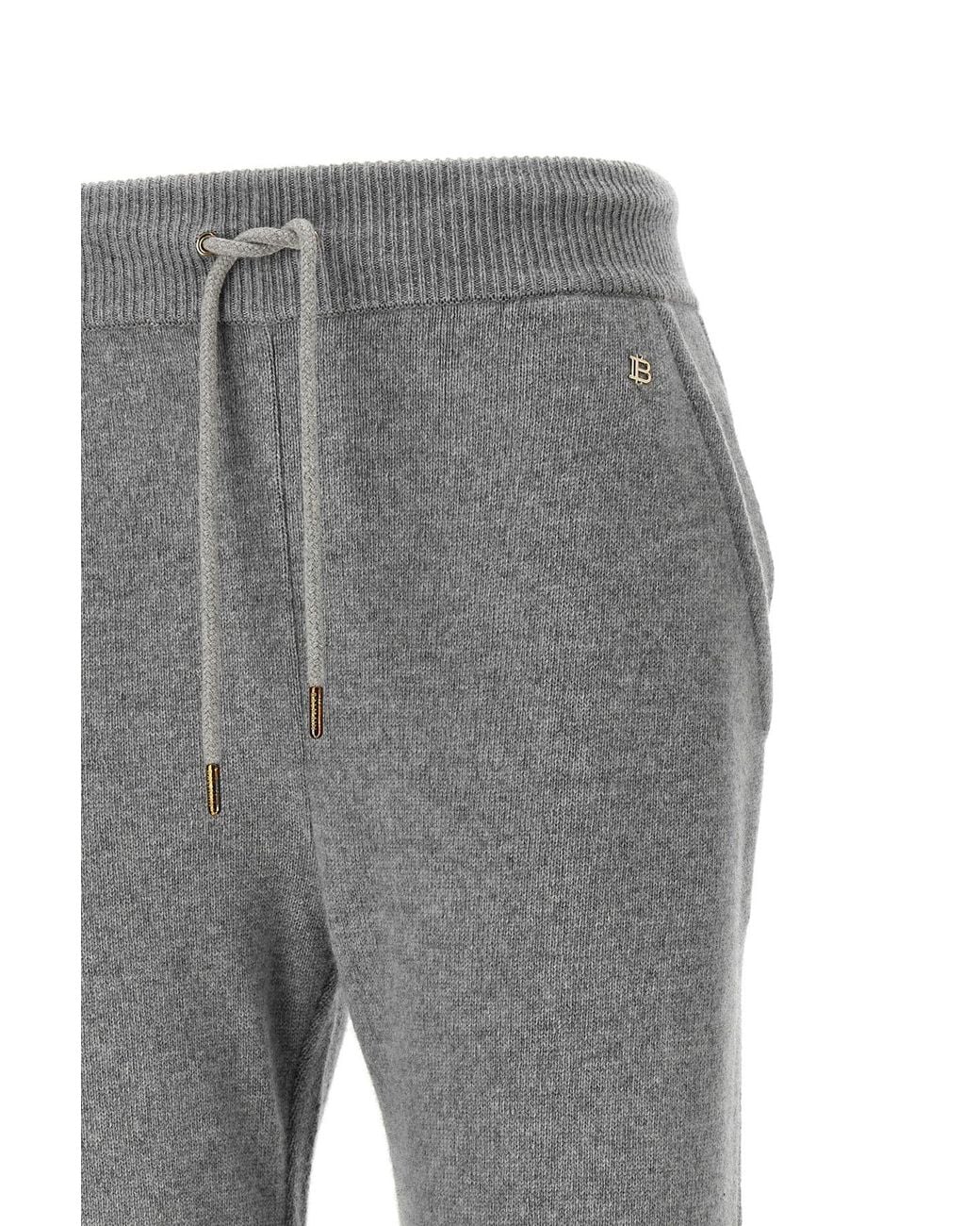 Balmain Gray Logo Plaque Drawstring Trousers