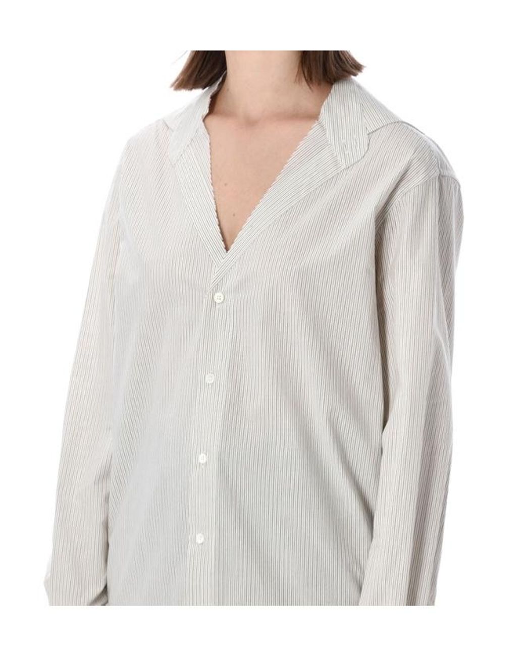 MM6 by Maison Margiela White Striped Collarless Shirt