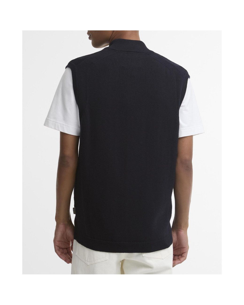 Barbour Blue Zip-Up Stand Collar Knit Vest for men