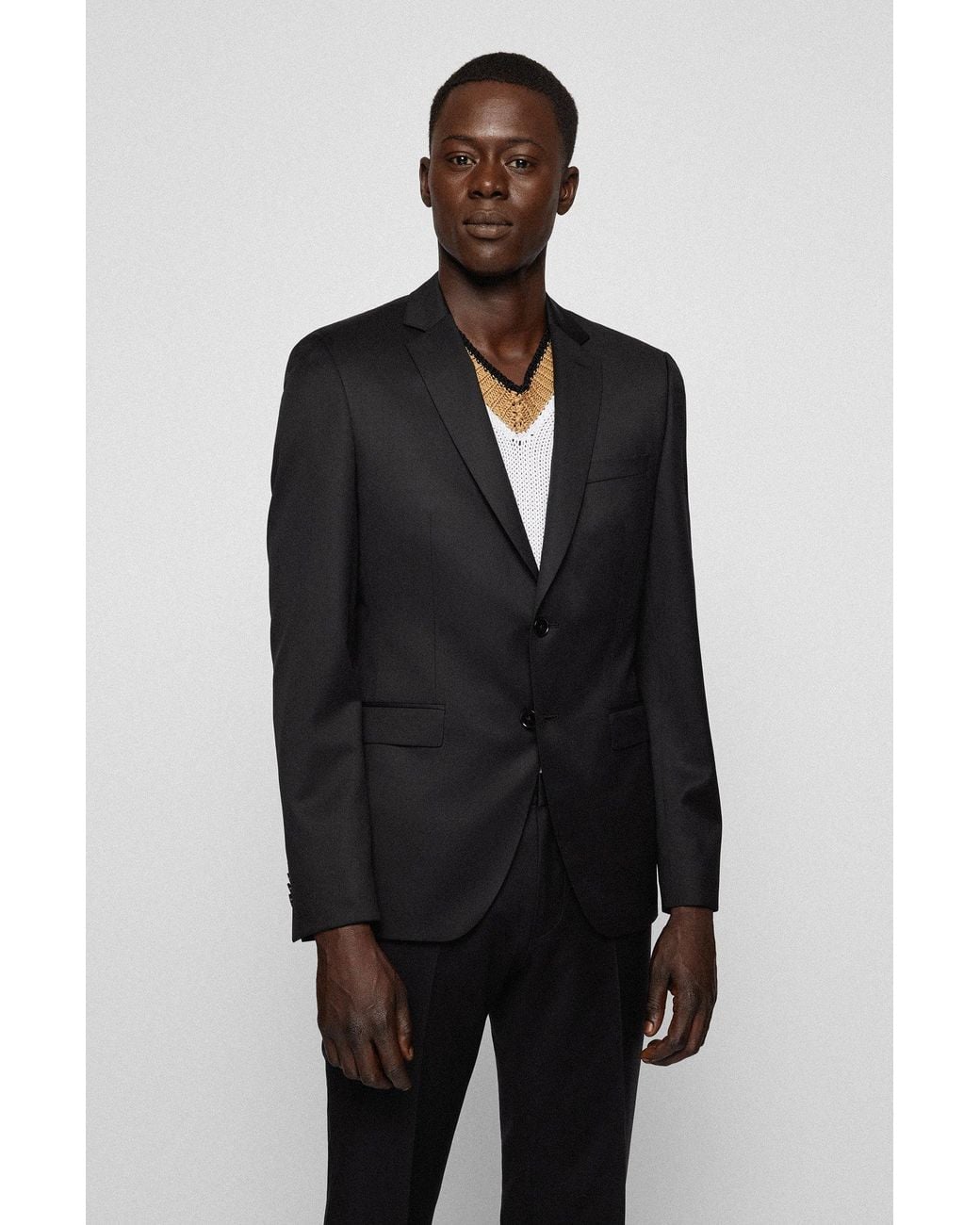 Boss Black Virgin-Wool Single-Breasted Blazer for men