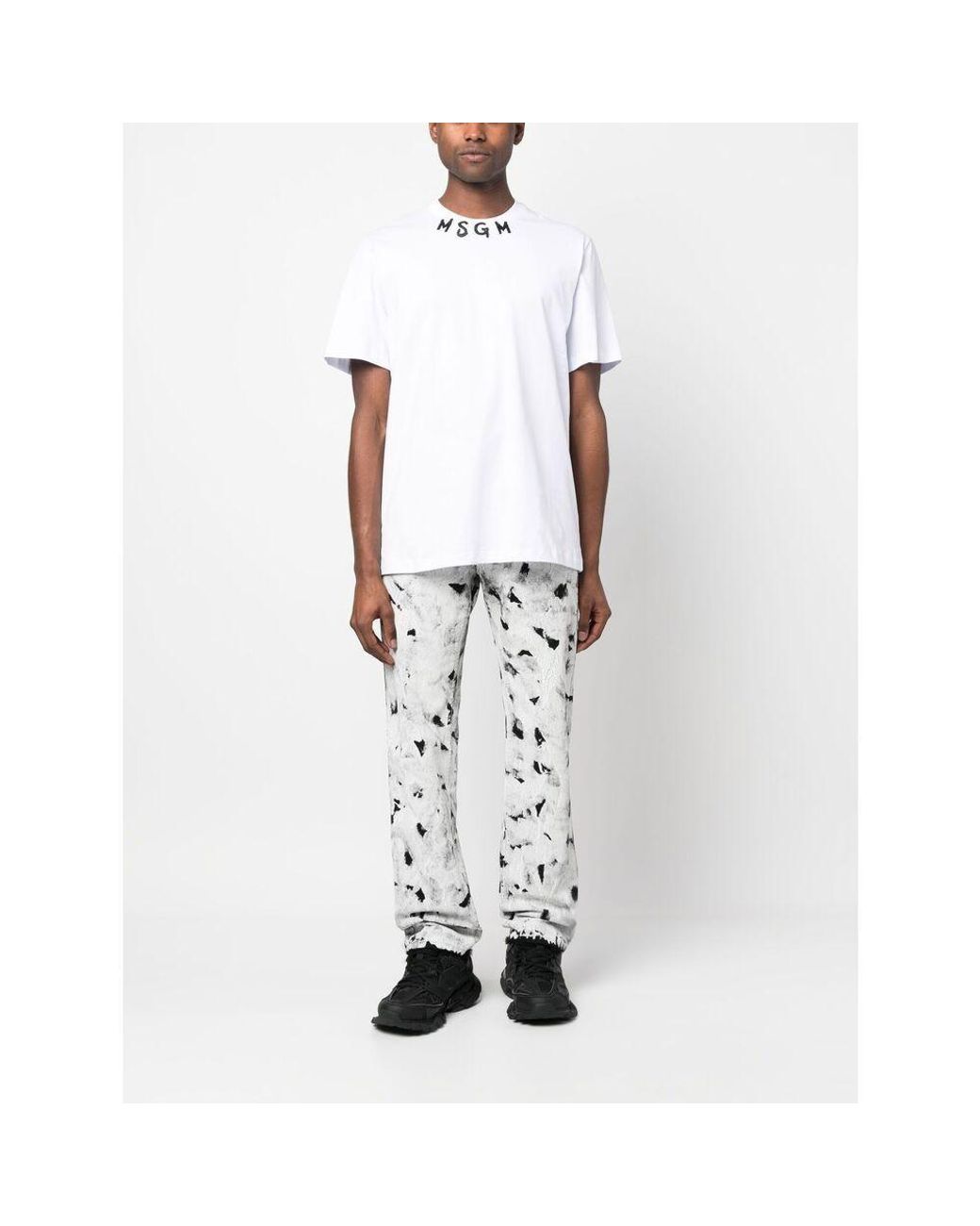 MSGM White Logo-Print Cotton T-Shirt for men