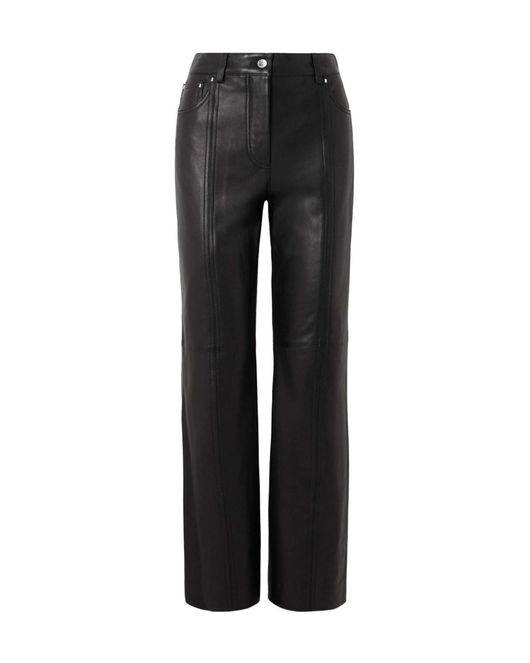 Rabanne Black Leather Straight-Leg Pants