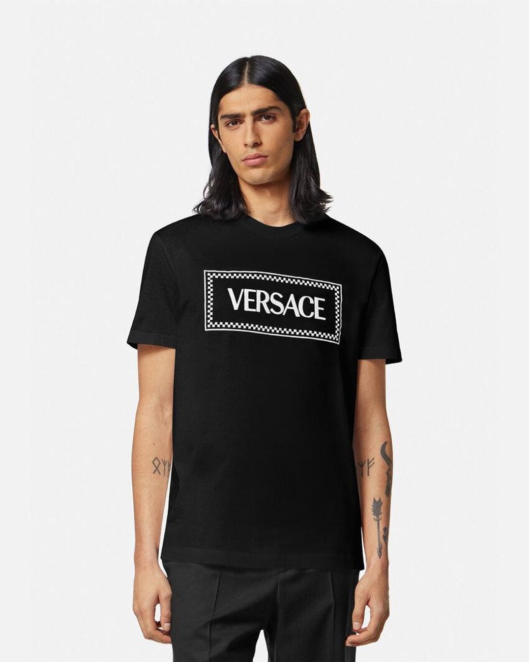 Versace Black Logo Printed Crewneck T-Shirt for men