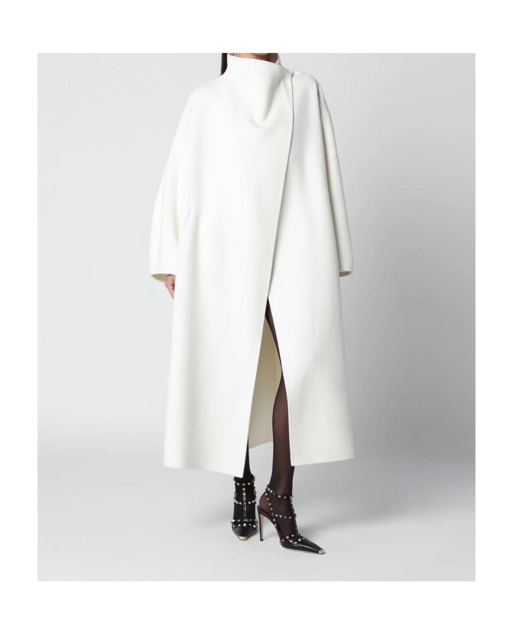 Frankie Shop White Leroy Wool Blend High-Neck Coat