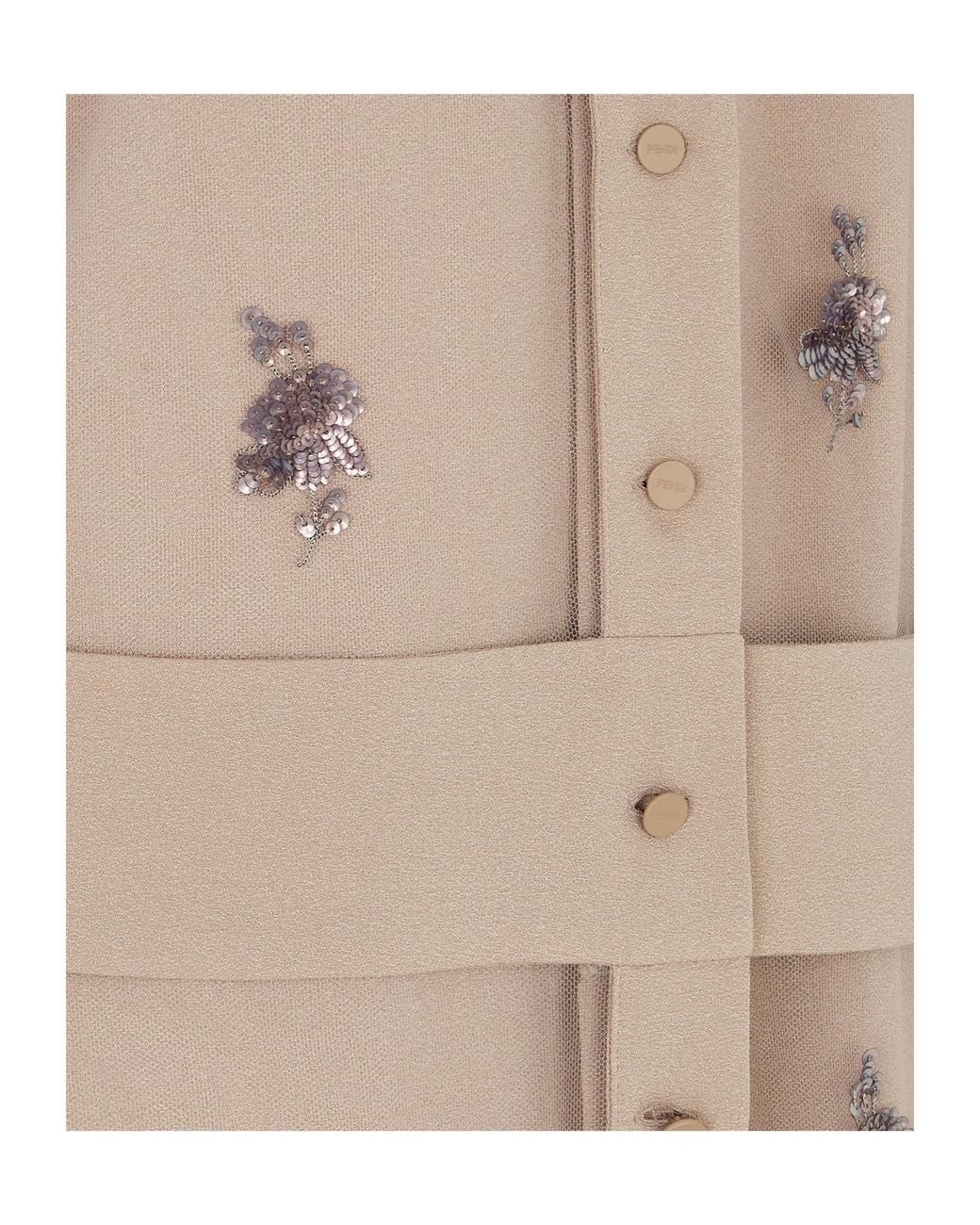 Fendi Natural Floral Embellished Sheer Sleeved Mini Dress