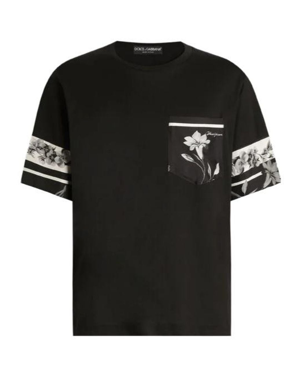 Dolce & Gabbana Black Floral Printed Crewneck T-Shirt for men