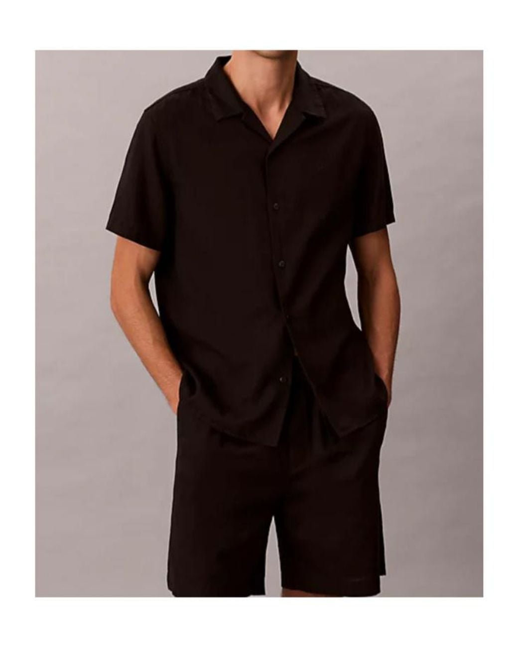 Calvin Klein Black Camp Collar Linen Shirt for men