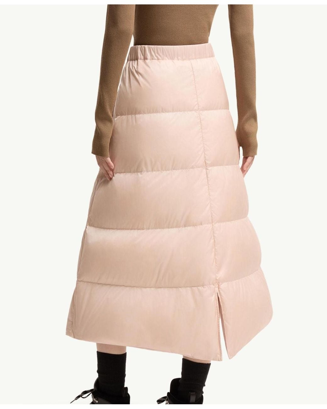 Moncler Natural Reversible Wool Twill Padded Midi Skirt