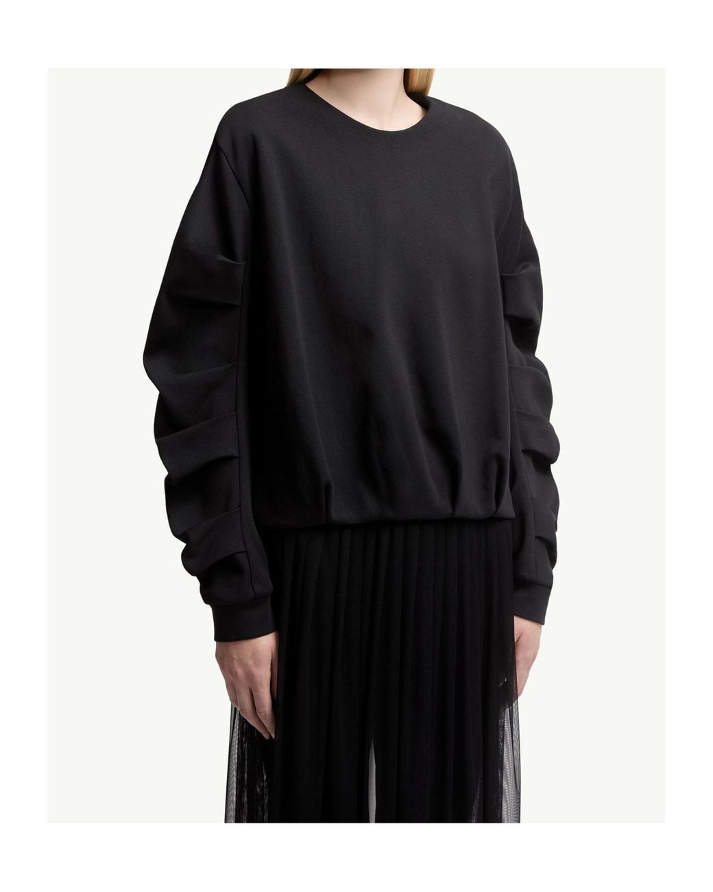 Moncler Black Pleated Crewneck Sweatshirt