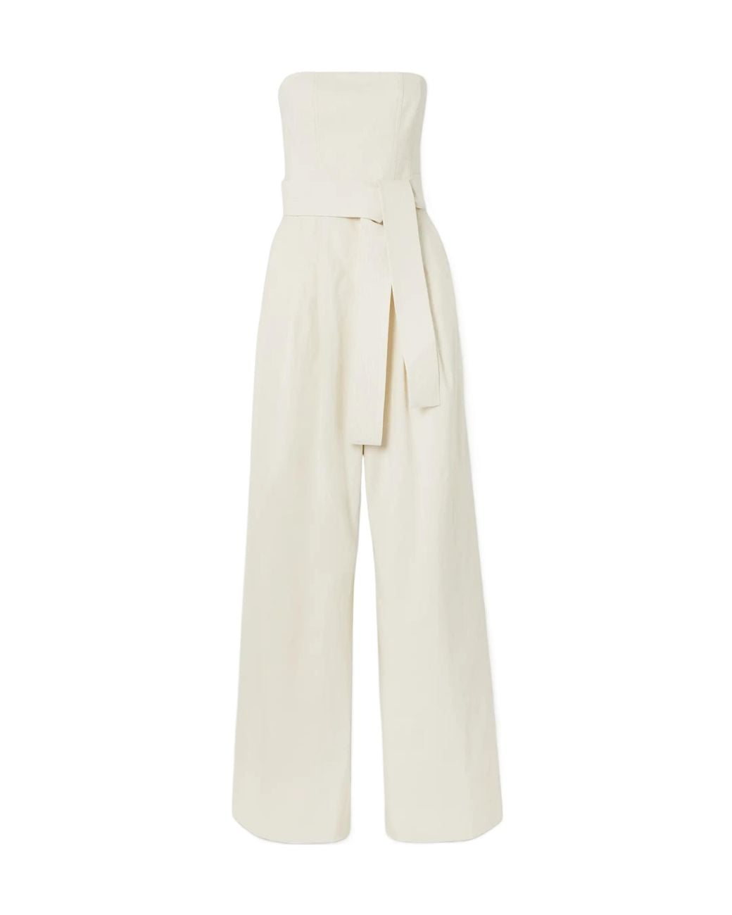 A.L.C. White Elsie Strapless Belted Linen-Blend Jumpsuit