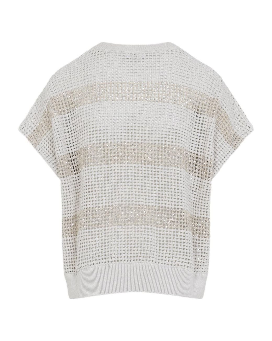 Brunello Cucinelli White Short Sleeved Knitted Top
