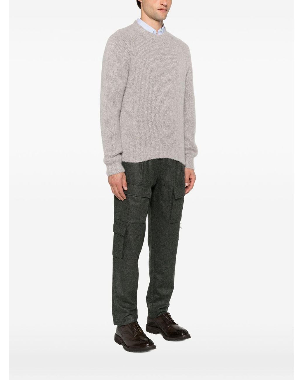 Brunello Cucinelli Gray Ribbed-Knit Raglan-Sleeve Sweater for men