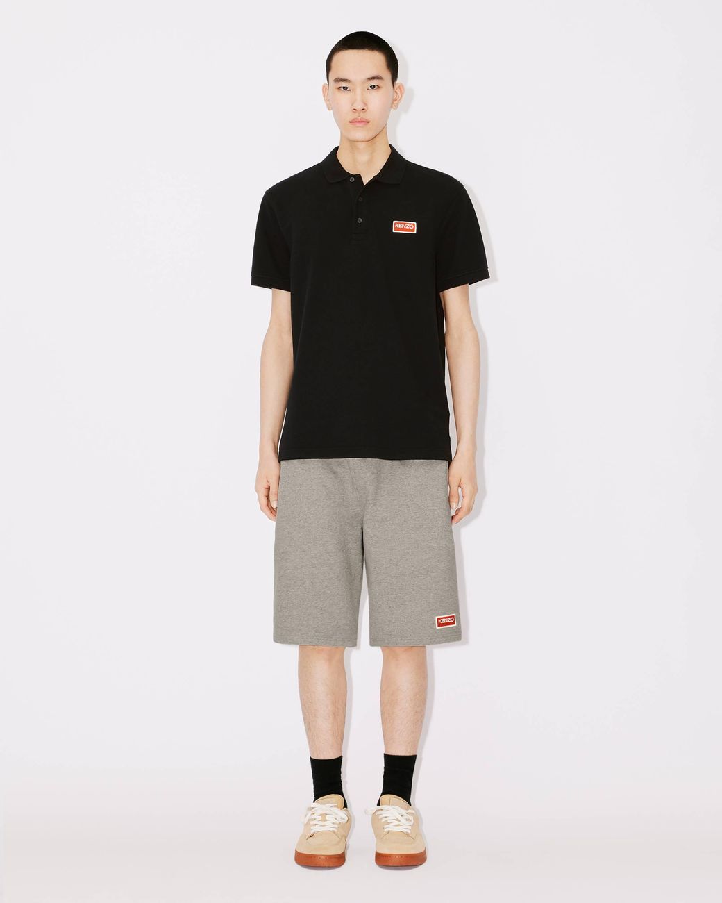 KENZO Black Logo Embroidered Short-Sleeved Polo Shirt for men