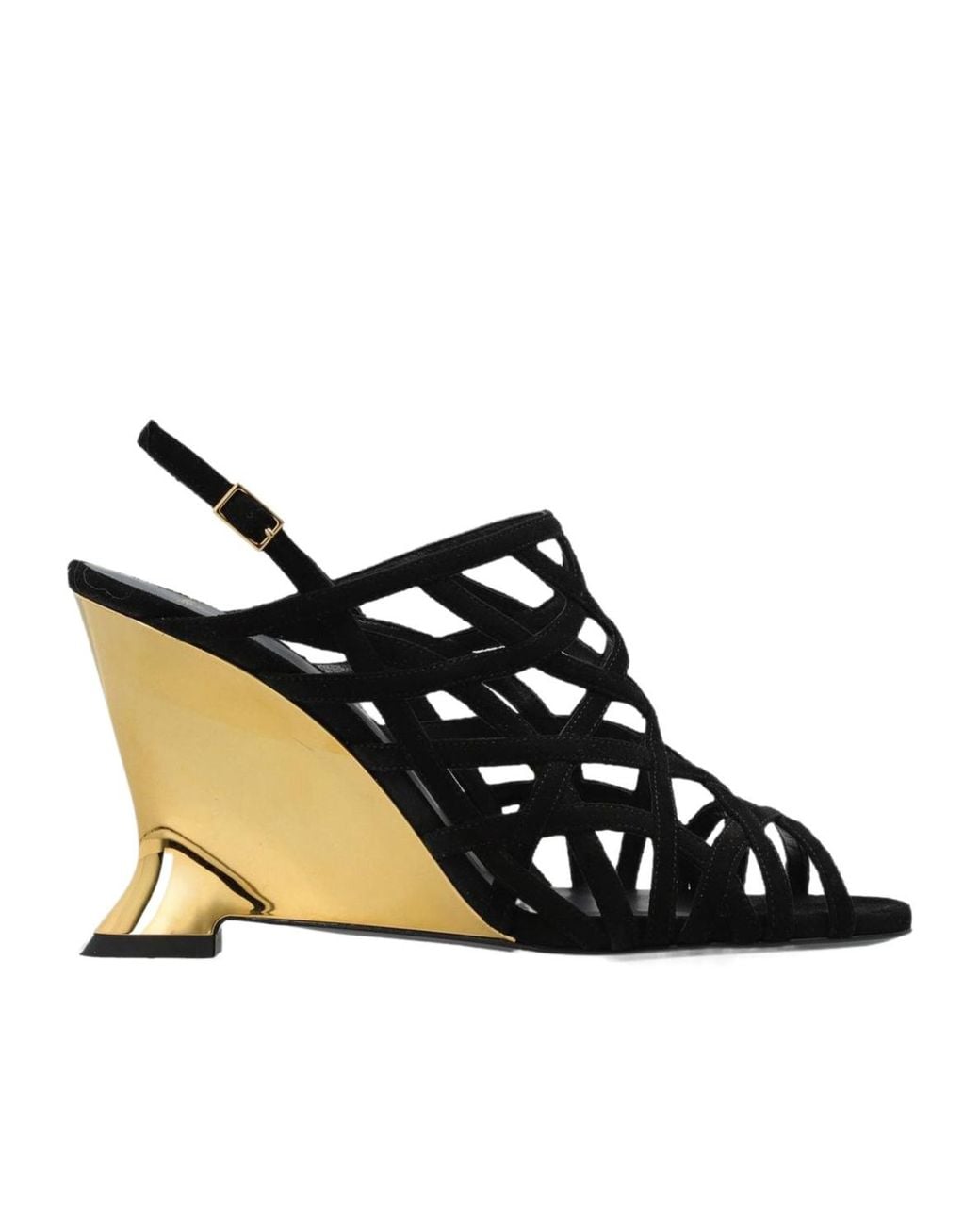 Balmain Black Cutout Wedge Heeled Sandals